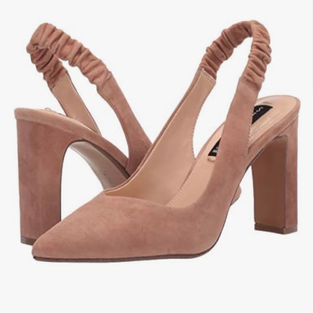 STEVEN by Steve Madden Jara Nude Suede Leather Slingback Pump Heels